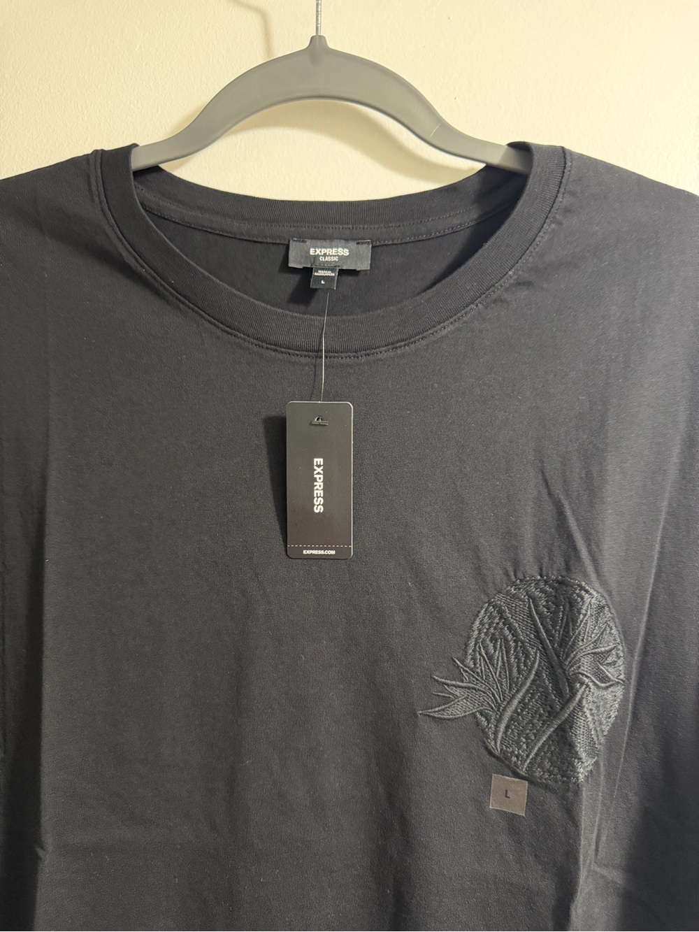 Express Men’s Black Crew Neck Tee with Embroidered Pocket Patch